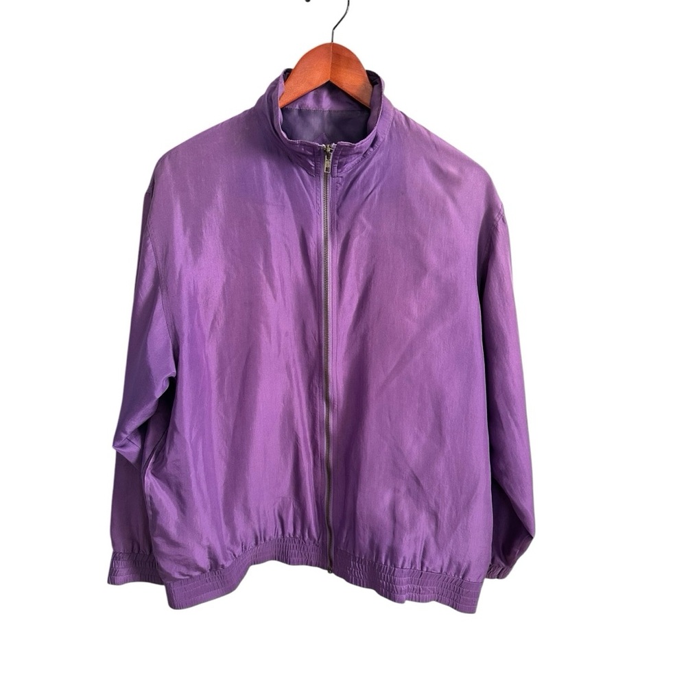 Vintage 100% Silk Purple Women's Jacket Zip pockets M